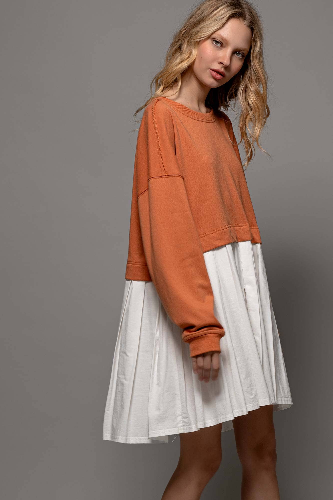 Urban Daizy Pleated Skirt Layered Statement Sweater Dress Rust Dress - Women's (UDZ-DR-00306) – alternate view 19
