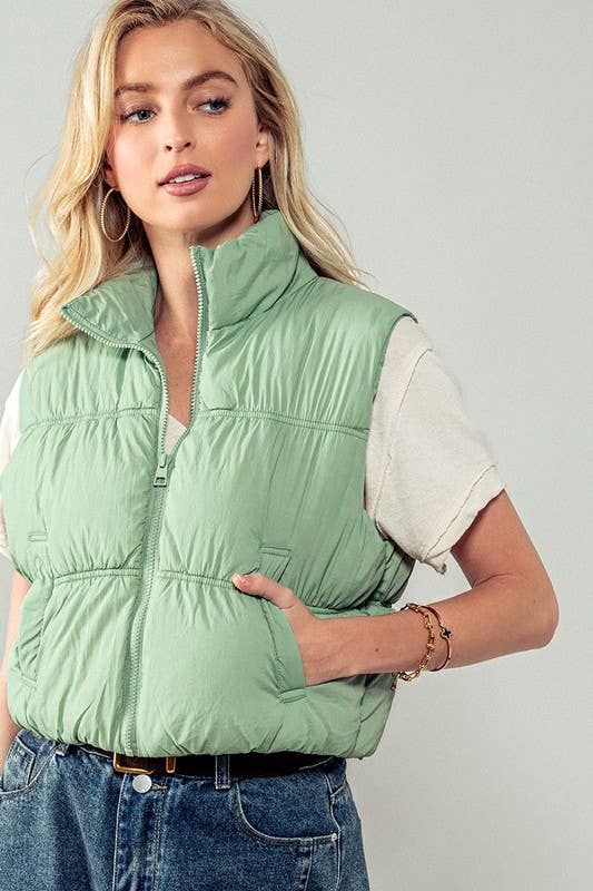 Urban Daizy QUILTED ZIP UP PUFFER VEST Black Outerwear Vest - Women's (UDZ-OT-00268) – alternate view 8