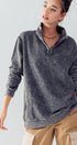 Urban Daizy Vintage Washed Quarter Zip Ribbed Sweatshirt Charcoal Sweatshirt - Women's (UDZ-KN-00255)
