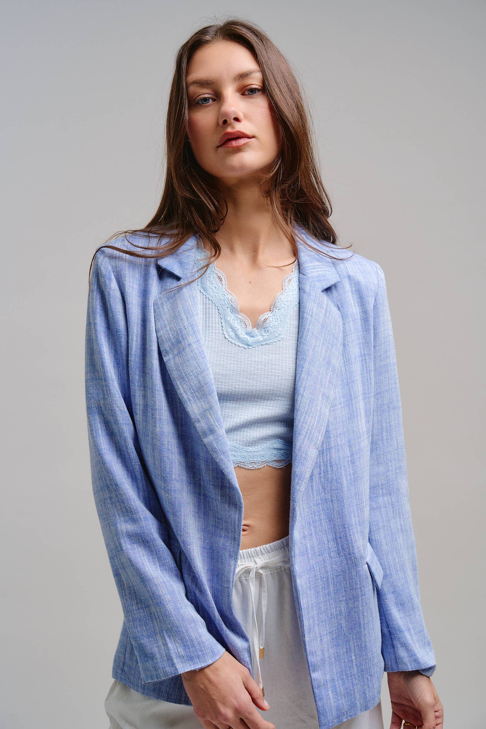 Urban Daizy Blue Linen Blend Slouchy Blazer Blue Blazer - Women's (TNOW1381-Blue)