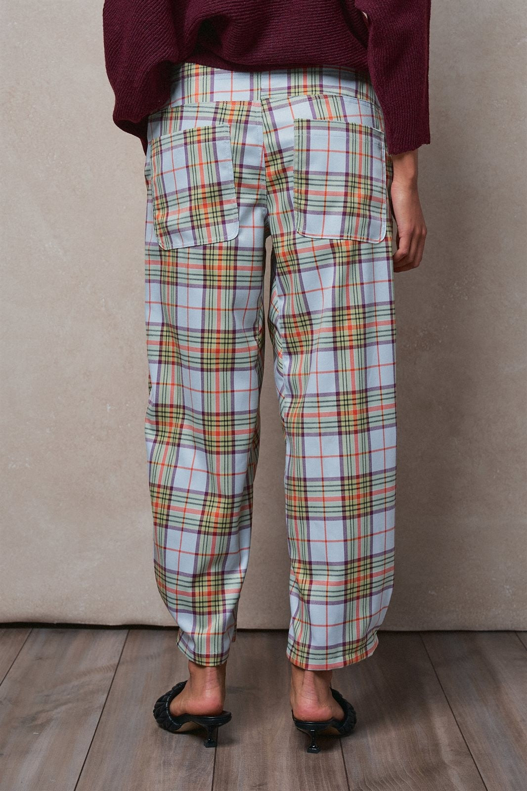 Plaid Barrel Pants Patchwork Western Boho Wide Trousers in GREY - Women's Casual Pants | Urban Daizy