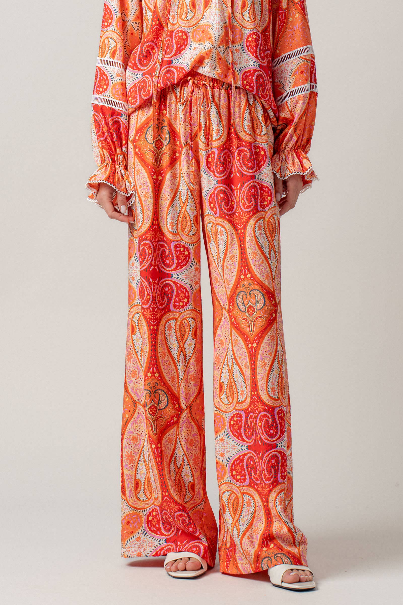 Paisley Print Wide-Leg Statement Pants