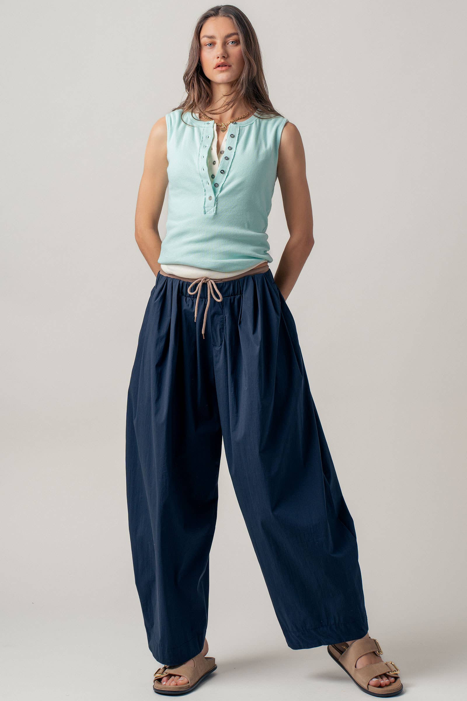 Urban Daizy Contrast Waist Cocoon Leg Pants Navy Pants - Women's (UDPT0102-Navy) – alternate view 11