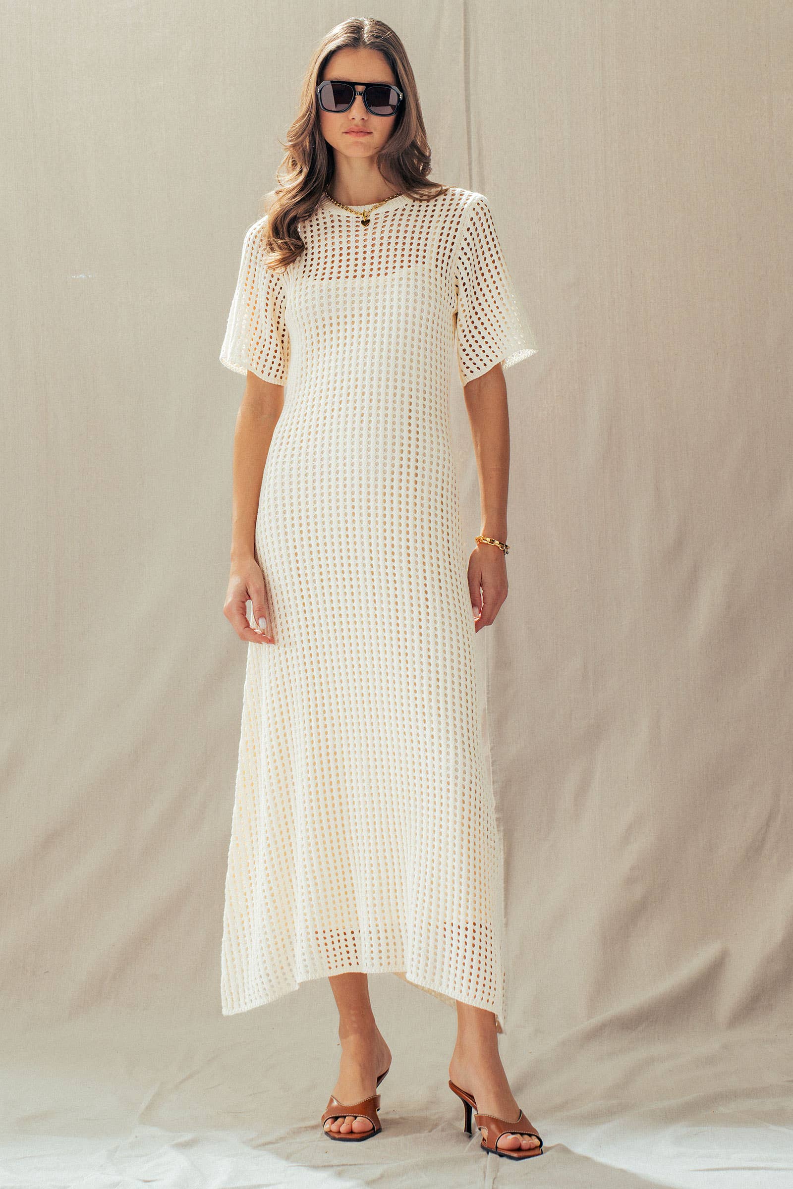 Urban Daizy Cotton Blend Open Knit Maxi Dress Ivory Dress - Women's (UDZ-DR-00532) – alternate view 10