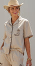 Sweet Cowgirl Boot Stitch Embroidered Shirt in LINEN - Women's Shirts & Blouses | Urban Daizy