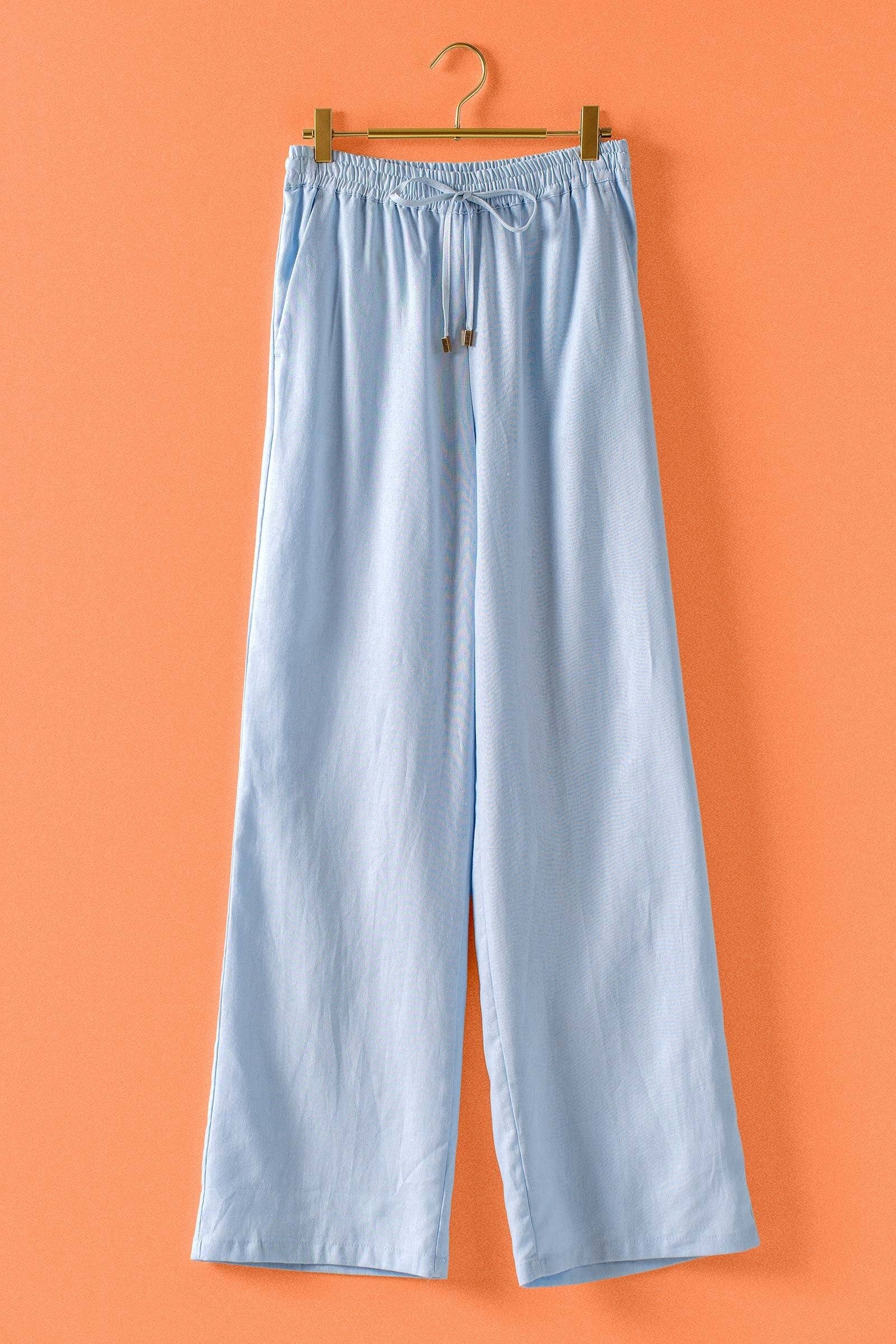 Linen Blend Wide Leg Pants Drawstring Waist