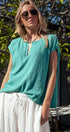 Urban Daizy Split Neck Cap Sleeve Cotton Blend Top Teal Blouse - Women's (UDZ-TP-01049) – alternate view 3