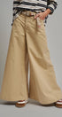 Washed Cotton Wide Leg Palazzo Pants with Woven Belt in KHAKI - Women's Casual Pants | Urban Daizy