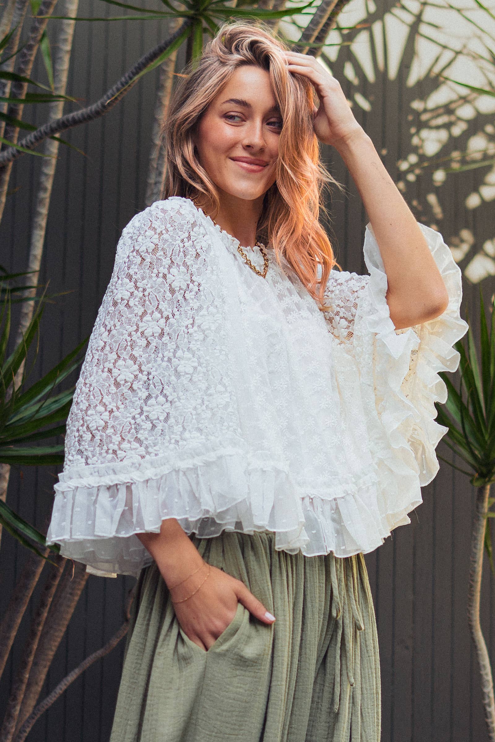 Urban Daizy Swiss Dot Lace Top Ruffle Flutter Sleeve Black Blouse - Women's (UDZ-TP-01041) – alternate view 13