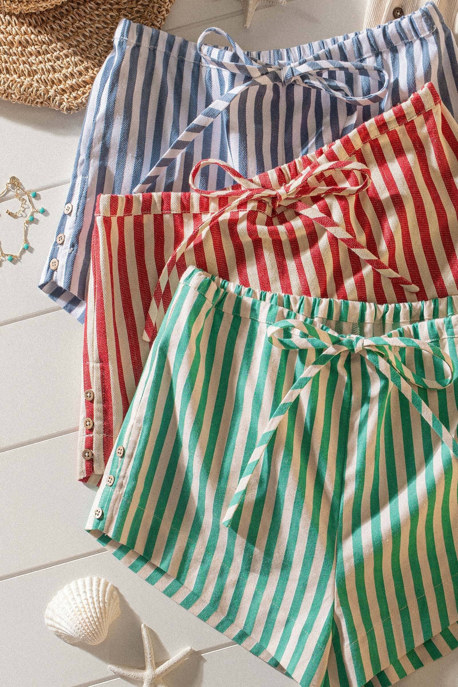 Retro Striped Side-Button Lounge Shorts