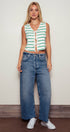 Urban Daizy Striped Tie-Front Cropped Knit Top Black White Knit Top - Women's (UDZ-TP-00750) – alternate view 19