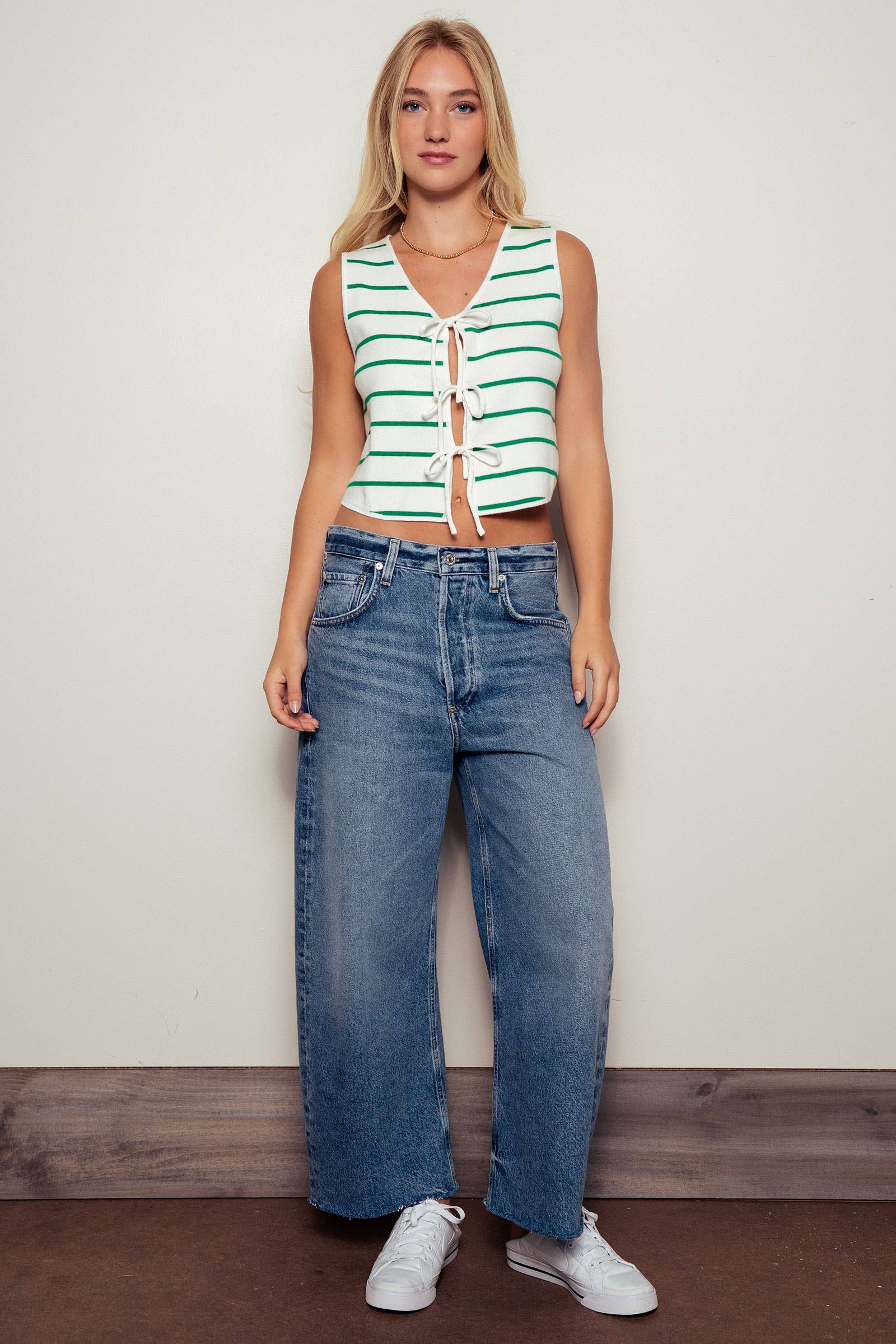 Urban Daizy Striped Tie-Front Cropped Knit Top Black White Knit Top - Women's (UDZ-TP-00750) – alternate view 19