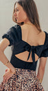 Urban Daizy Open Back Bow Tie Puff Sleeve Textured Bodysuit Black Bodysuit - Women's (TNTP3996) – alternate view 2