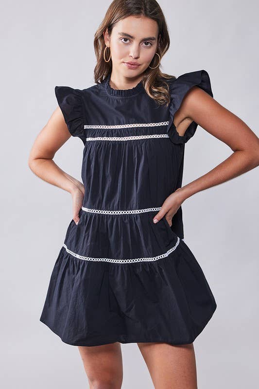 Urban Daizy Lace Trim Ruffle Sleeve Tiered Spring Mini Dress Black Dress - Women's (UDZ-DR-00204) – alternate view 16