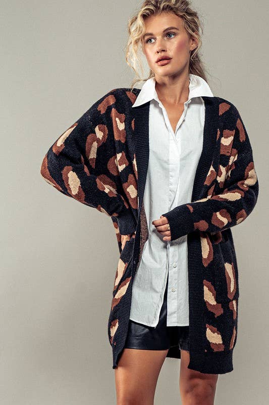 Urban Daizy Chic Animal Print Open Front Knit Cardigan Black Cardigan - Women's (UDZ-KN-00571) – alternate view 7