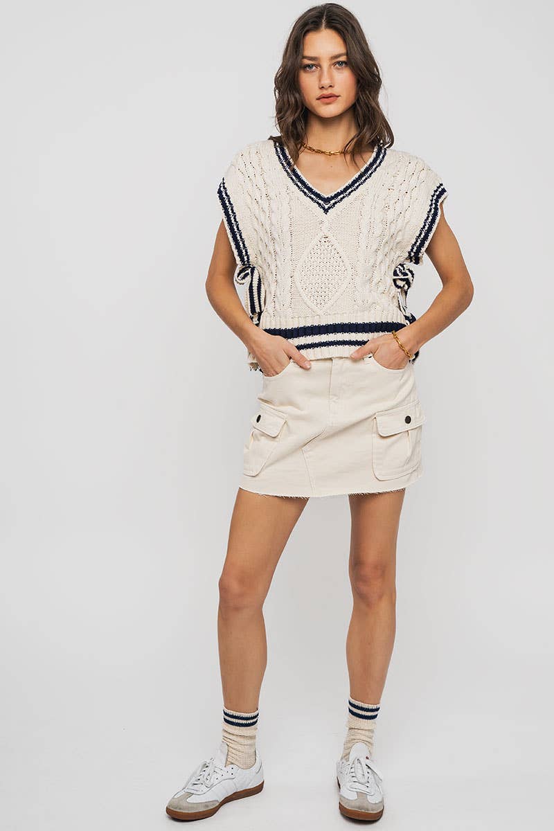 High Rise Raw Hem Utility Pocket Mini Cargo Skirt