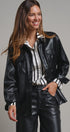 Faux Leather Pocket Shirt with Snap Closure