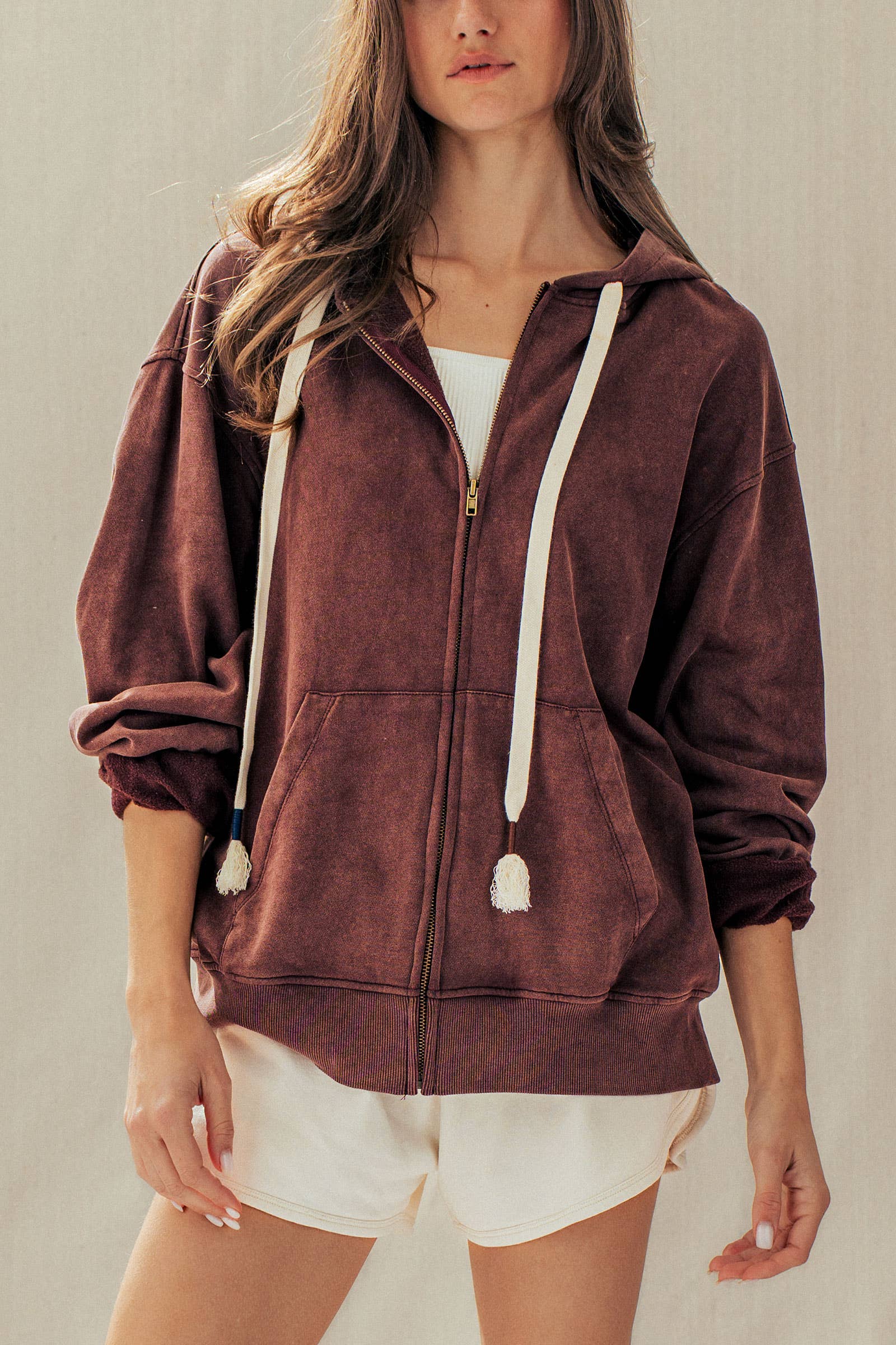 Vintage-Wash Zip-Up Hoodie
