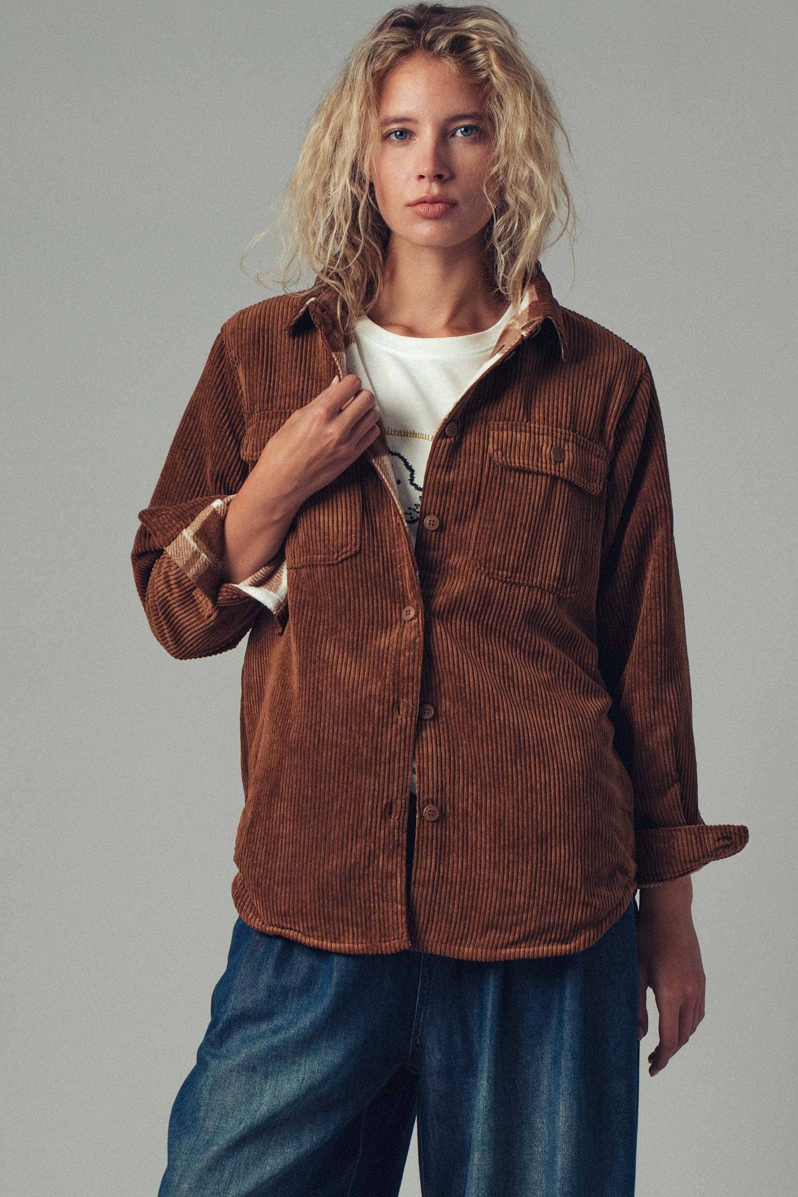 Urban Daizy Plaid Lined Corduroy Flannel Shacket Black Shirt Jacket Shacket - Women's (UDZ-OT-00018) – alternate view 11