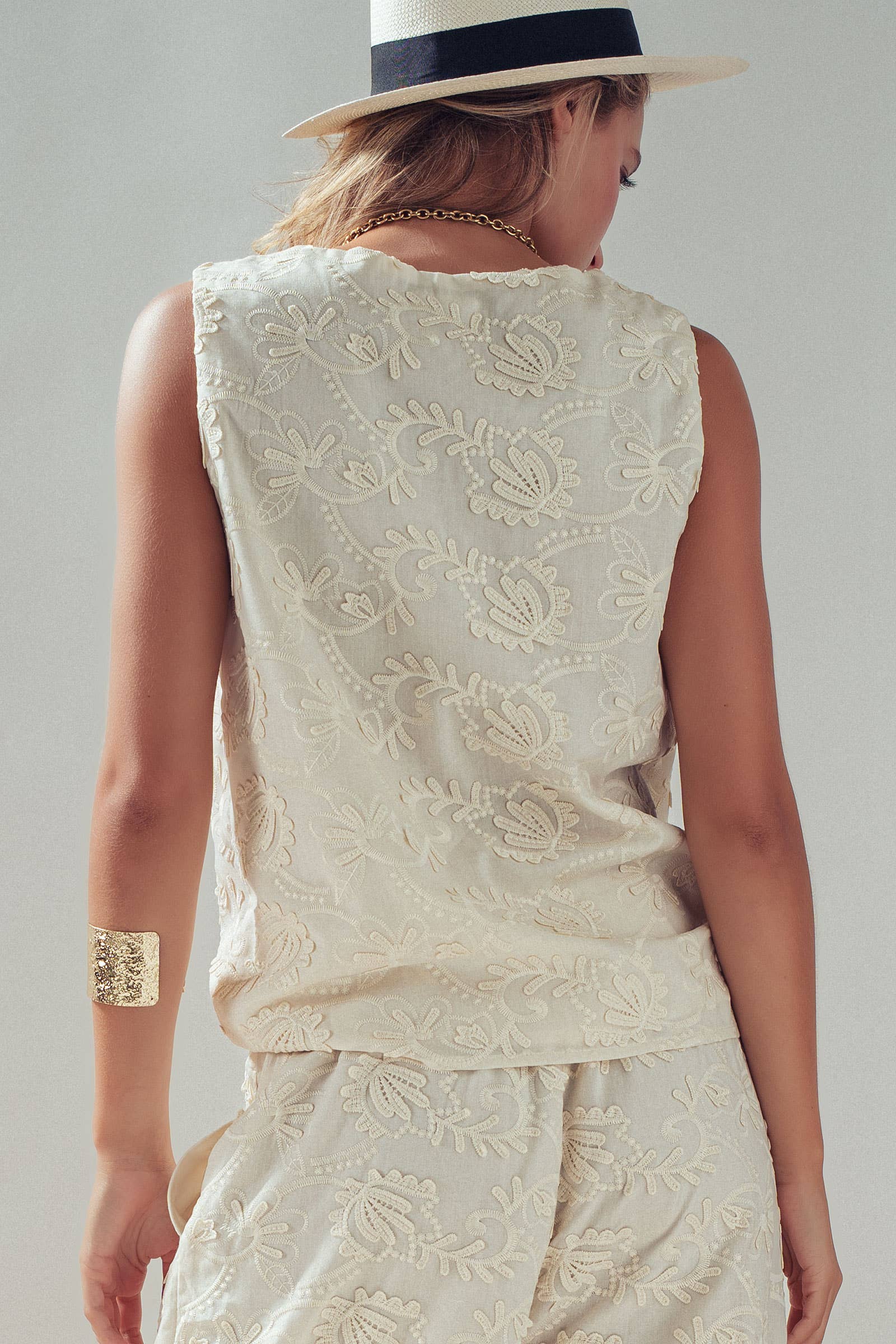 Floral Embroidered Cotton Top And Pant Set