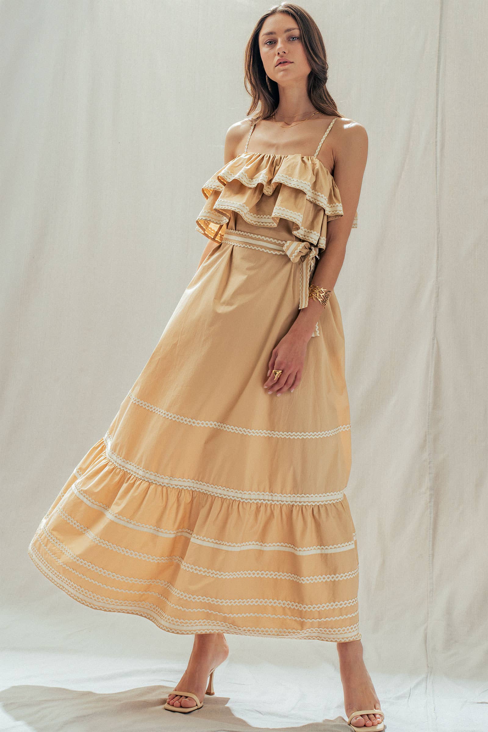 Urban Daizy Rickrack Trim Tiered Ruffle Cotton Maxi Dress Black Dress - Women's (UDDR0346) – alternate view 2