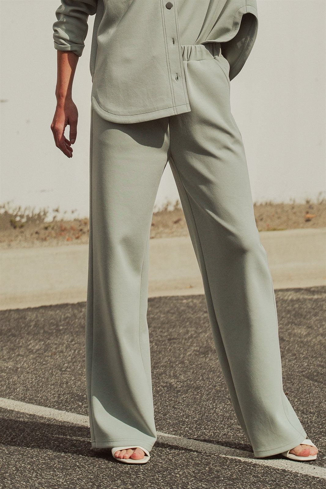 Cotton Blend Wide Leg Drawstring Lounge Pants
