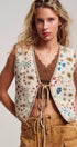 Urban Daizy Floral Tapestry Tie-Front Boho Vest Beige-Multi Outerwear Vest - Women's (UDOW0299-Beige-Multi) – alternate view 3