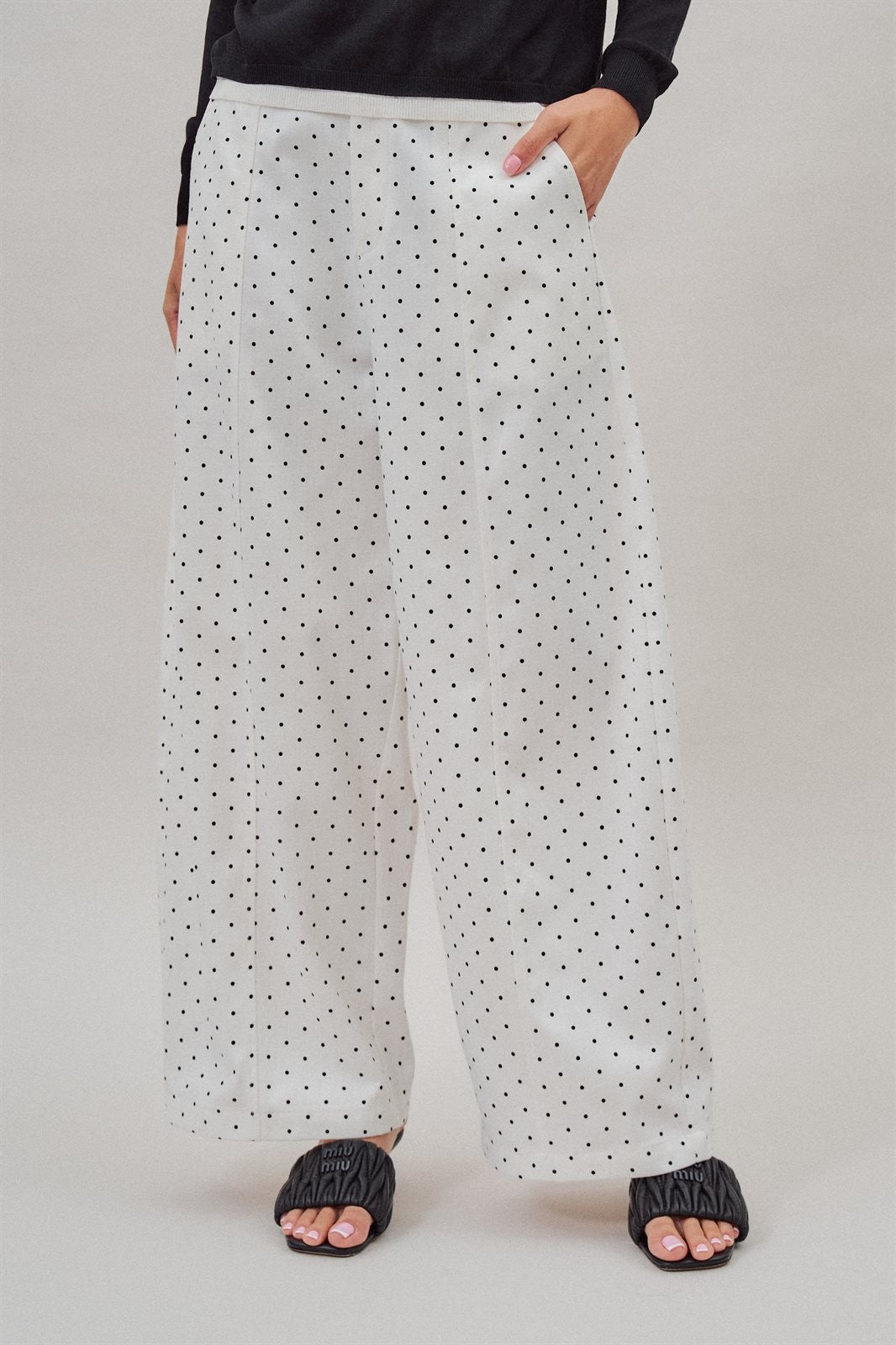 Polka Dot High-Rise Wide-Leg Dress Pants