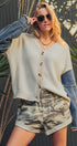 Urban Daizy Mixed Media Flag Denim Sleeve Cardigan Ivory Cardigan - Women's (UDZ-KN-01043) – alternate view 5