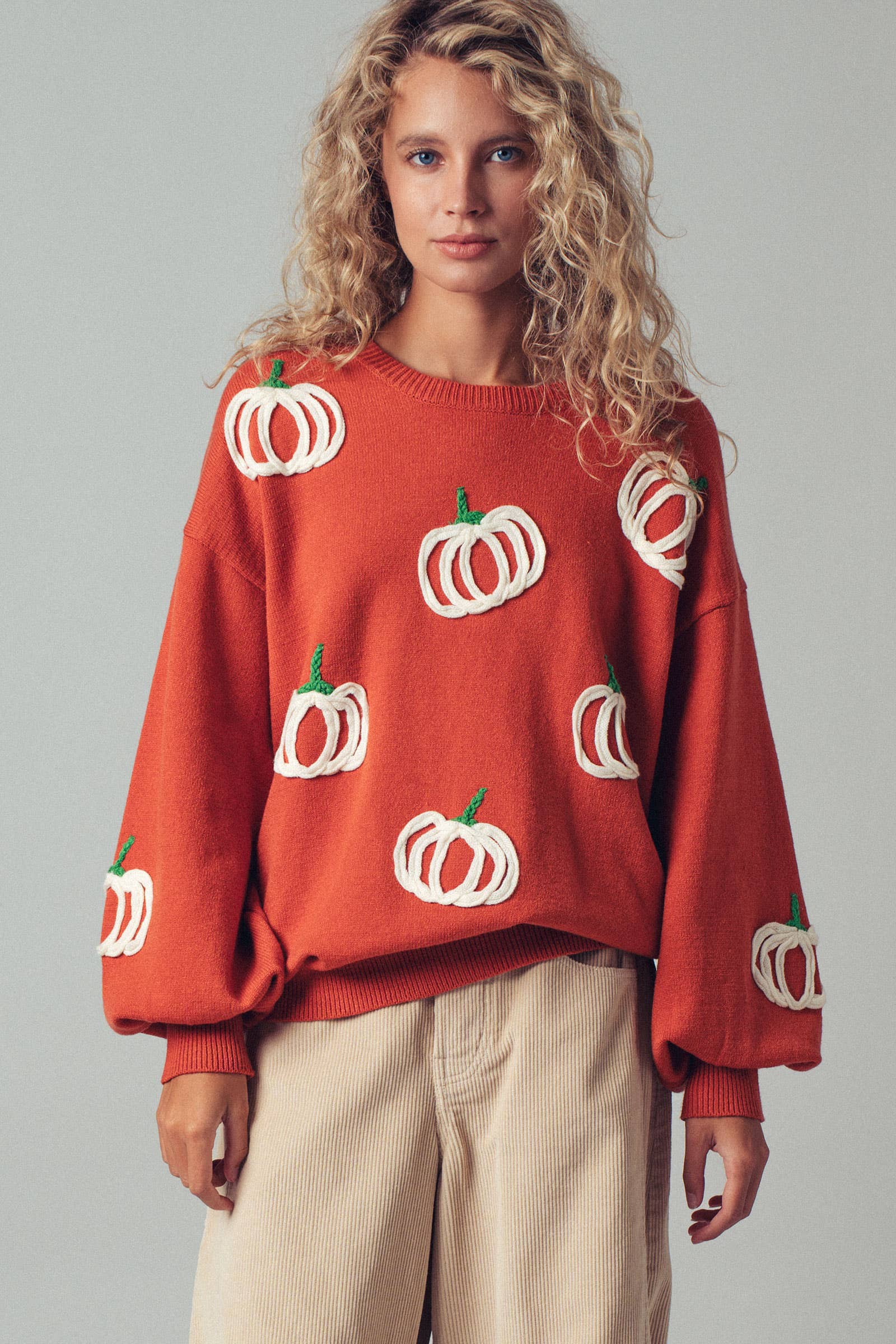 Urban Daizy Pumpkin Patch Balloon Sleeve Sweater Rust Knit Sweater - Women's (UDZ-TP-00814) – alternate view 20