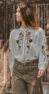 Embroidered Ruffle Neck Blouse in Western Folk Style in IVORY - Women's Shirts & Blouses | Urban Daizy