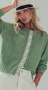 Urban Daizy Pointelle Knit Cardigan Lace Trim Button Down Green Cardigan - Women's (UDZ-KN-01051) – alternate view 9