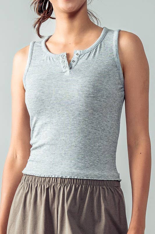 Urban Daizy Ribbed Bamboo Henley Tank Top Black Tank Top - Women's (UDZ-TP-00520) – alternate view 6