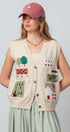Urban Daizy Boho Graphic Knit Vest with Patch Pockets Oatmeal Sweater Vest - Women's (UDZ-KN-01039) – alternate view 9