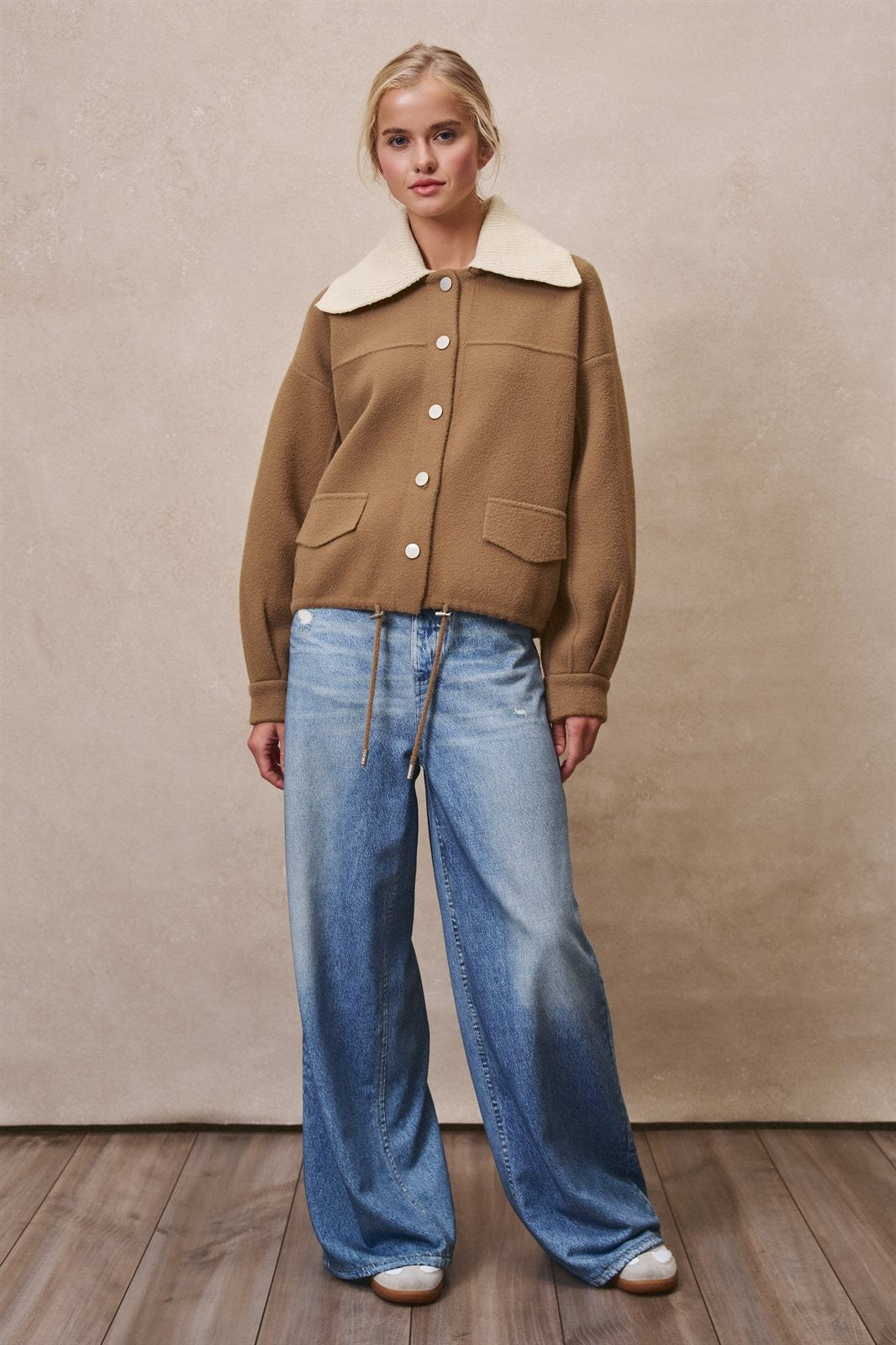 Sweater Knit Button Front Jacket with Detachable Collar in OLIVE - Women's Jackets & Blazers | Urban Daizy