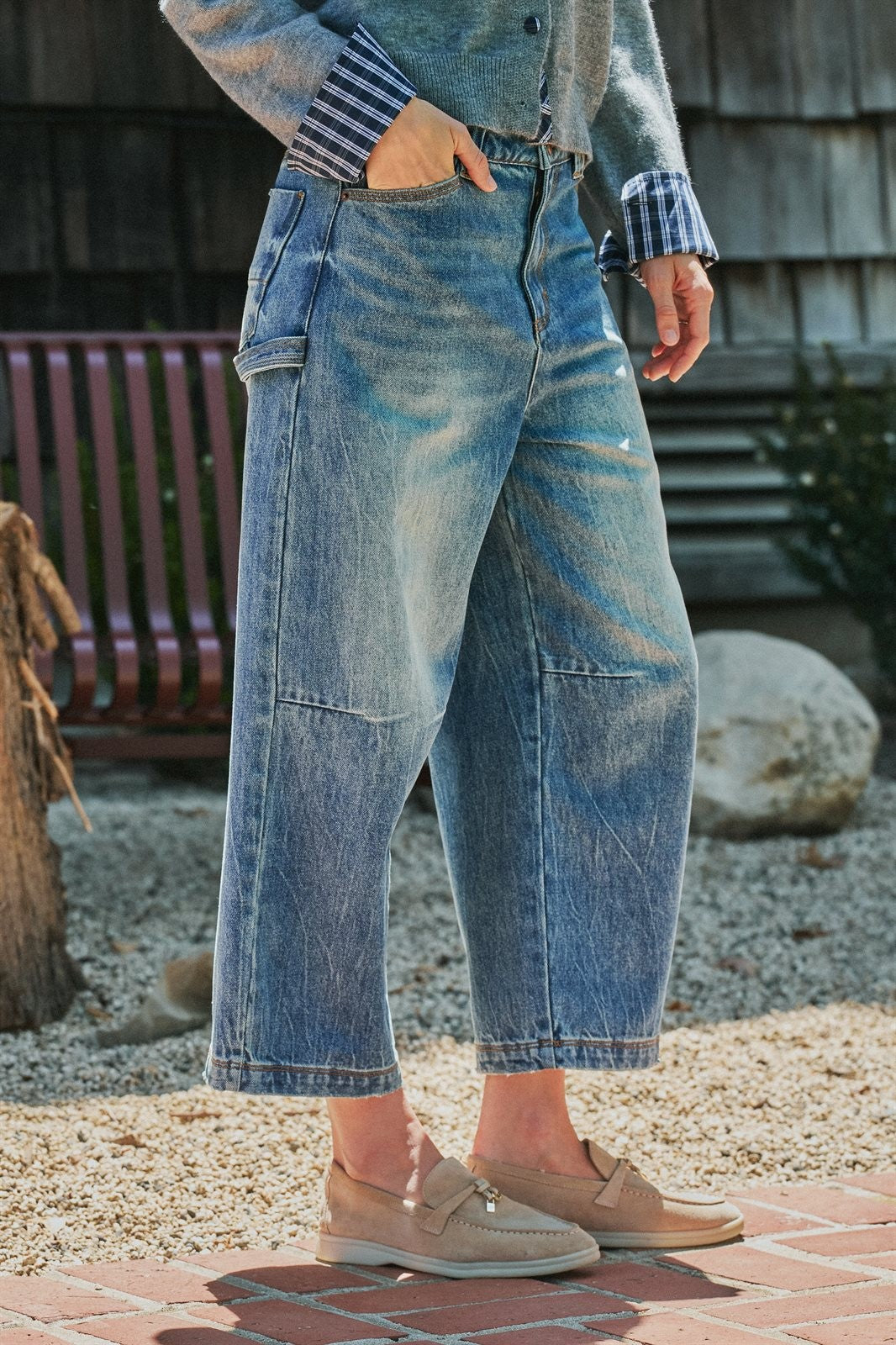 Vintage Wash Cropped Wide-Leg Jeans in DENIM - Women's Casual Pants | Urban Daizy