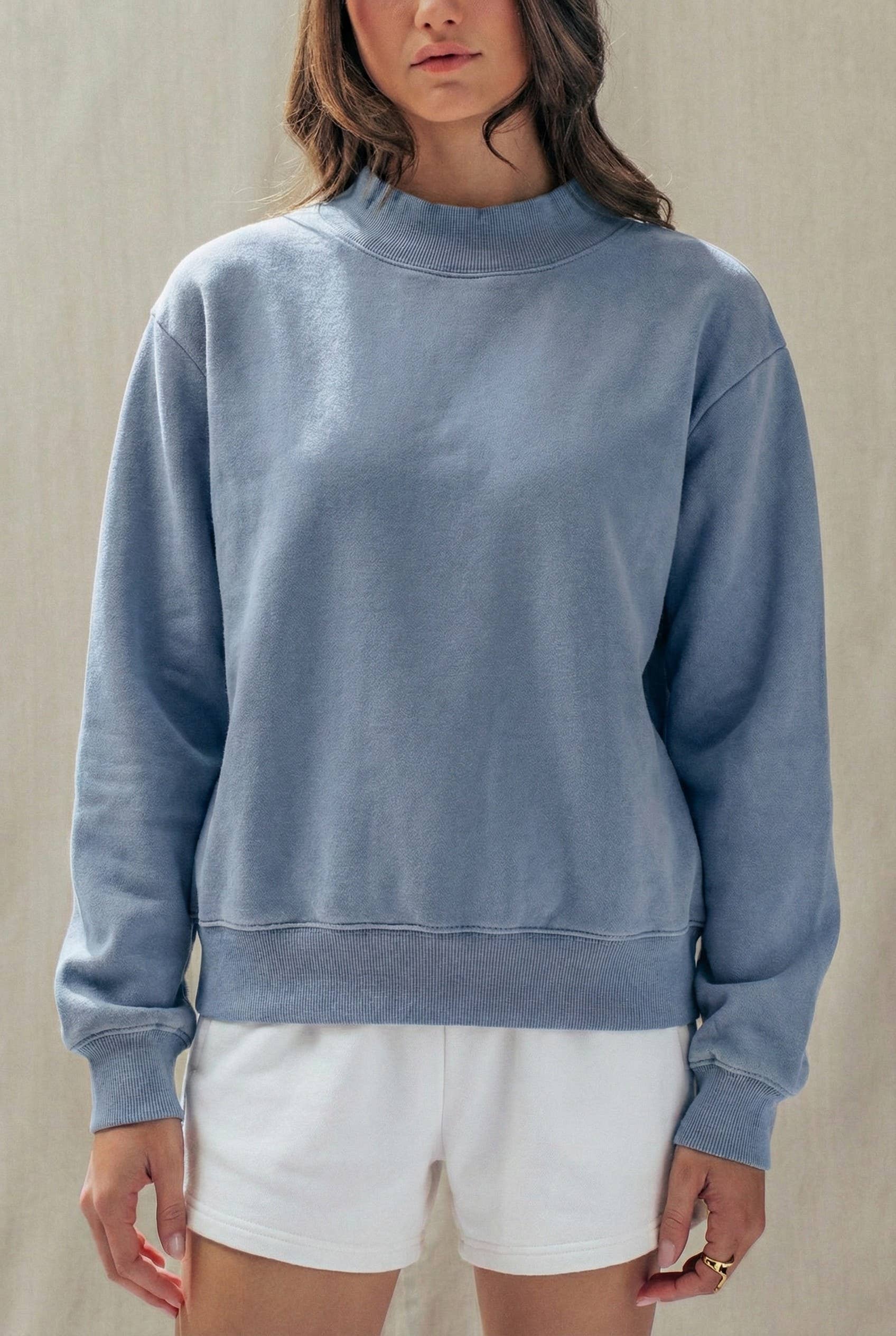 Urban Daizy Mock Neck Drop Shoulder Sweatshirt Ivory Sweatshirt - Women's (UDTP1437-Ivory) – alternate view 14