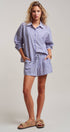 Urban Daizy Striped Seersucker Button-Down Shirt & Shorts Set Blue Lounge Set - Women's (UDST0148-Blue) – alternate view 17