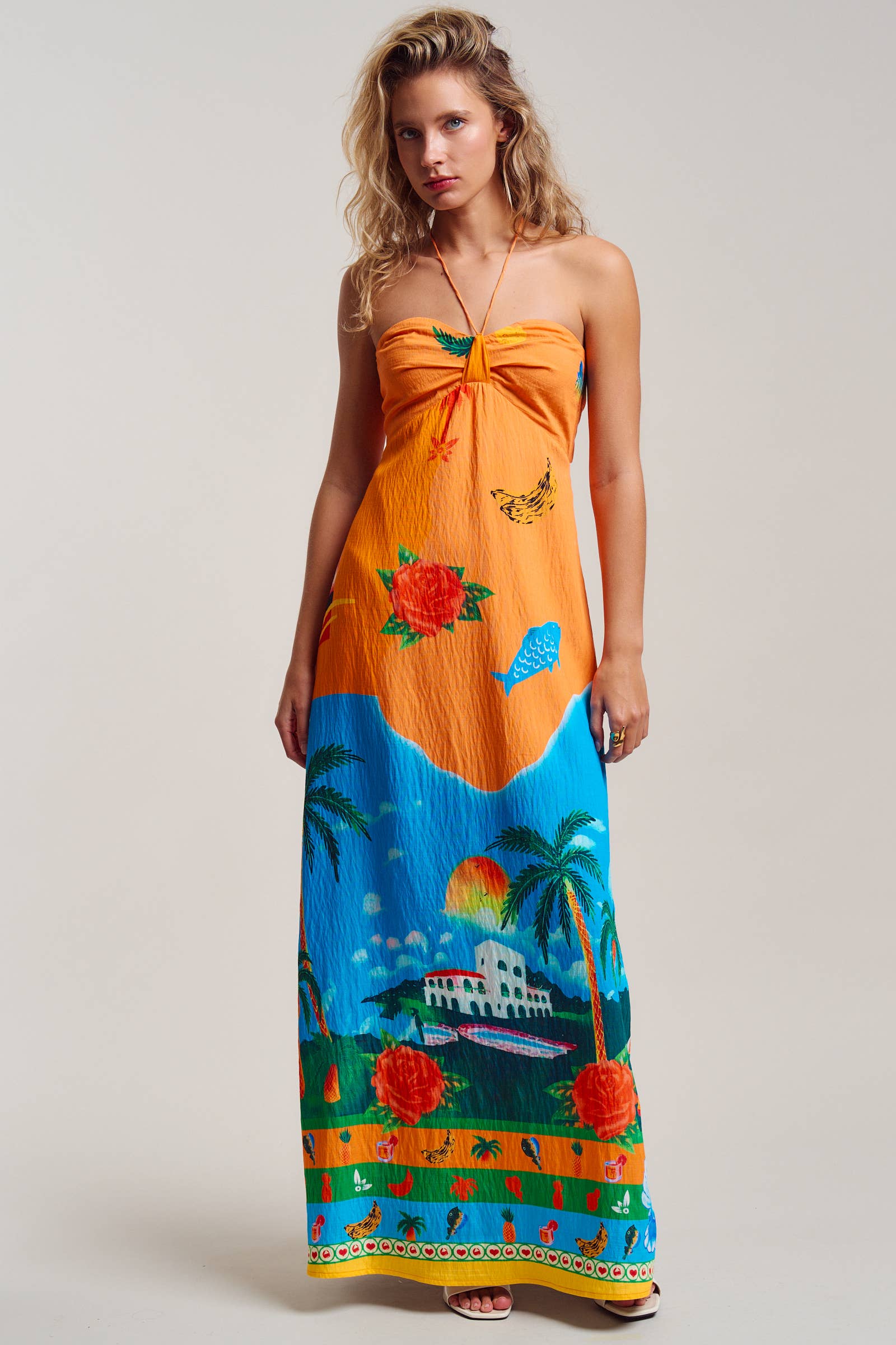 Urban Daizy Vibrant Tropical Scenic Print Halter Maxi Dress Multi Dress - Women's (UDDR0355-Multi) – alternate view 3