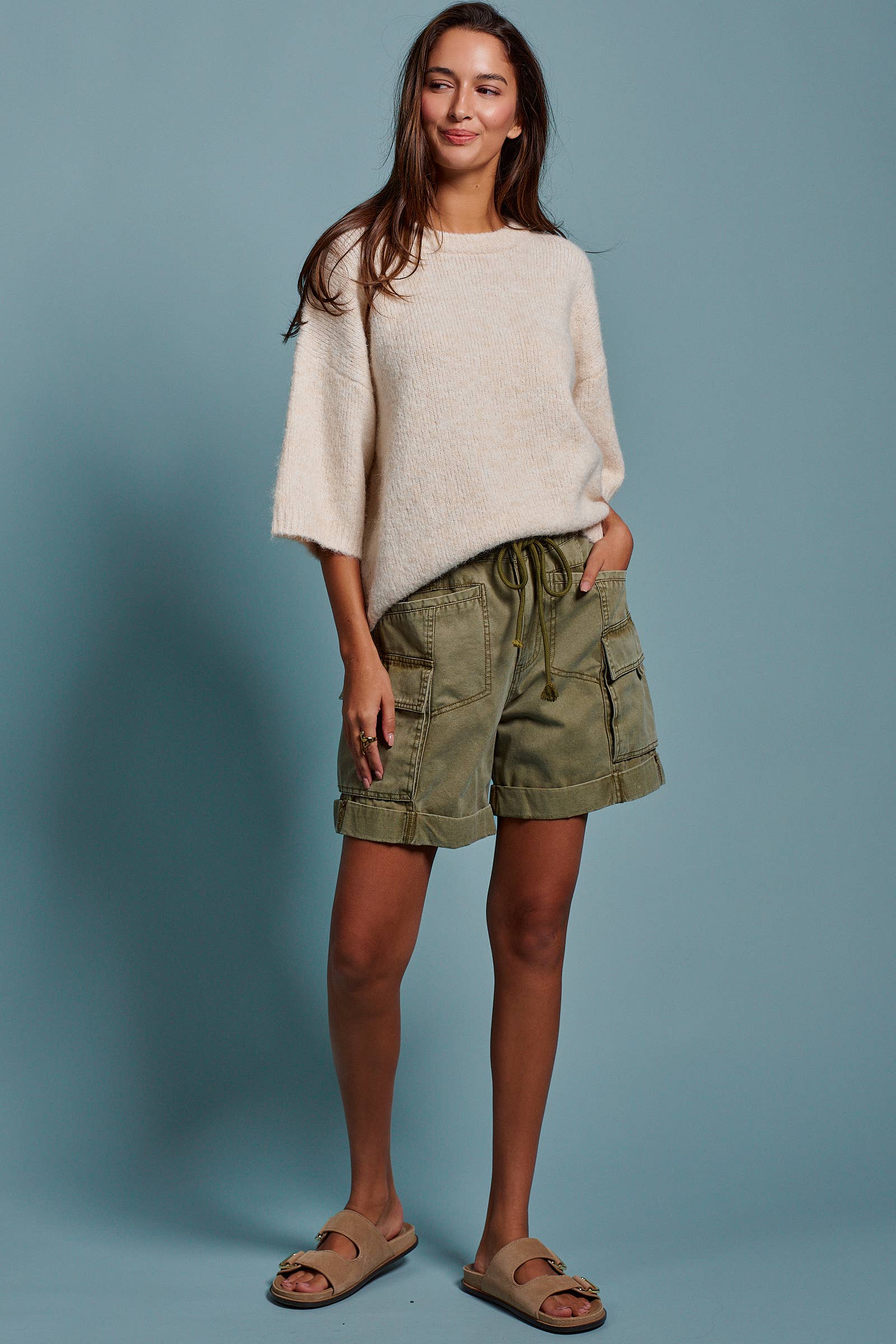 Mineral Wash Cotton Utility Cargo Shorts