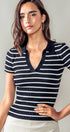Urban Daizy Ribbed Stripe V-Neck Knit Top Ivory Knit Top - Women's (UDZ-TP-00562) – alternate view 8