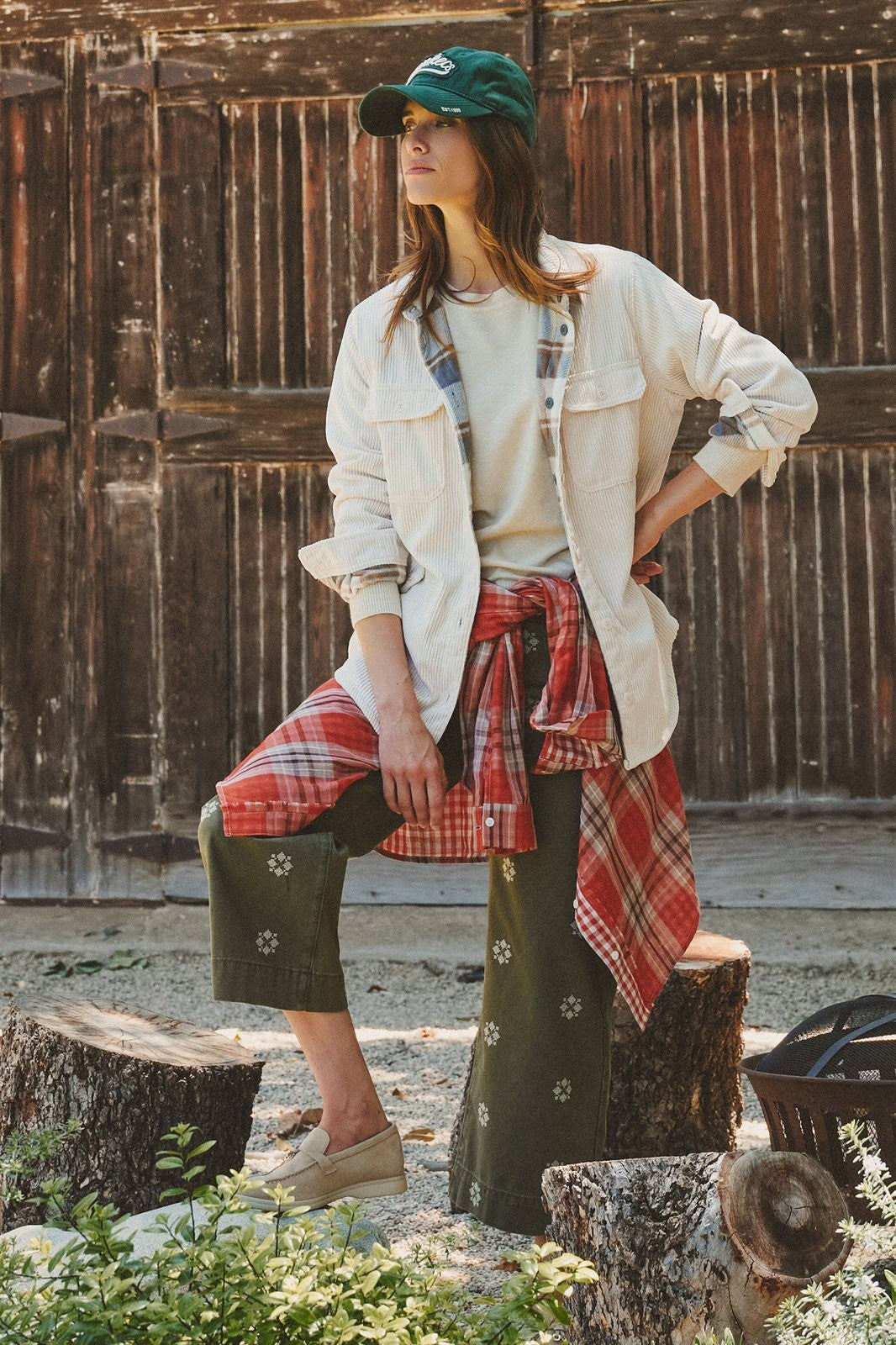 Reversible Corduroy Flannel Plaid Shacket Western for Women in CREAM - Women's Jackets & Blazers | Urban Daizy