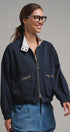 Cropped Zip Bomber Jacket in NAVY - Women's Jackets & Blazers | Urban Daizy