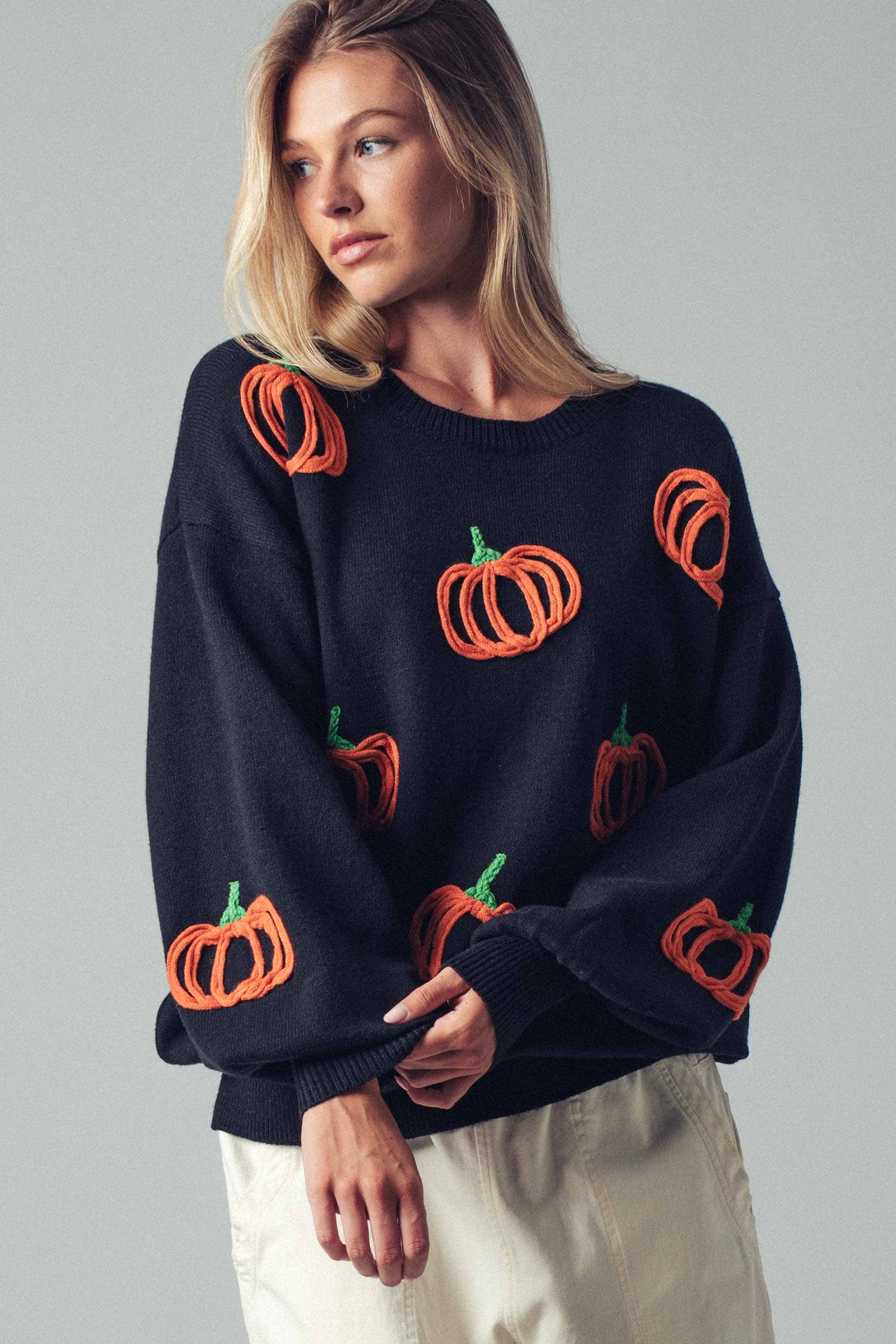 Urban Daizy Pumpkin Patch Balloon Sleeve Sweater Rust Knit Sweater - Women's (UDZ-TP-00814) – alternate view 18