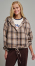 Plaid Flannel Hooded Shirt Jacket with Drawstring Hem in KHAKI - Women's Shirts & Blouses | Urban Daizy