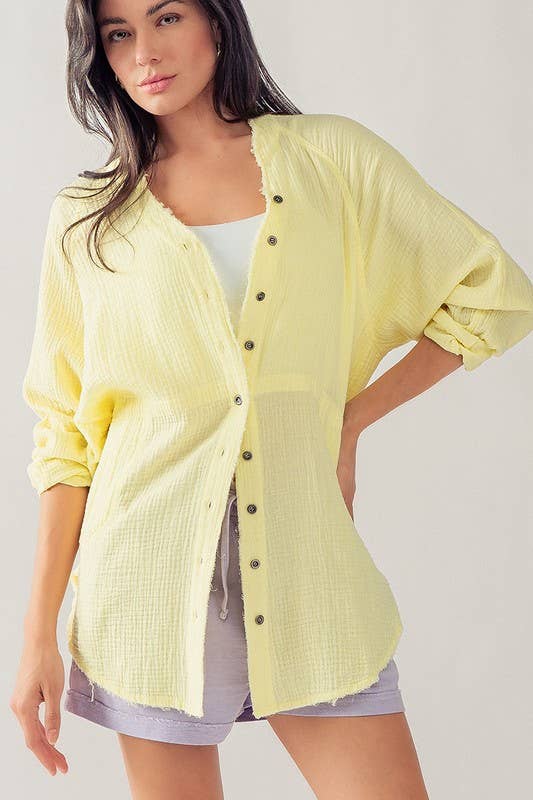 Urban Daizy PREMIUM SOFT FRAYED HEM GAUZE VINTAGE WASHED SHIRT Forest-Green Button Down Shirt - Women's (UDZ-TP-00225) –…