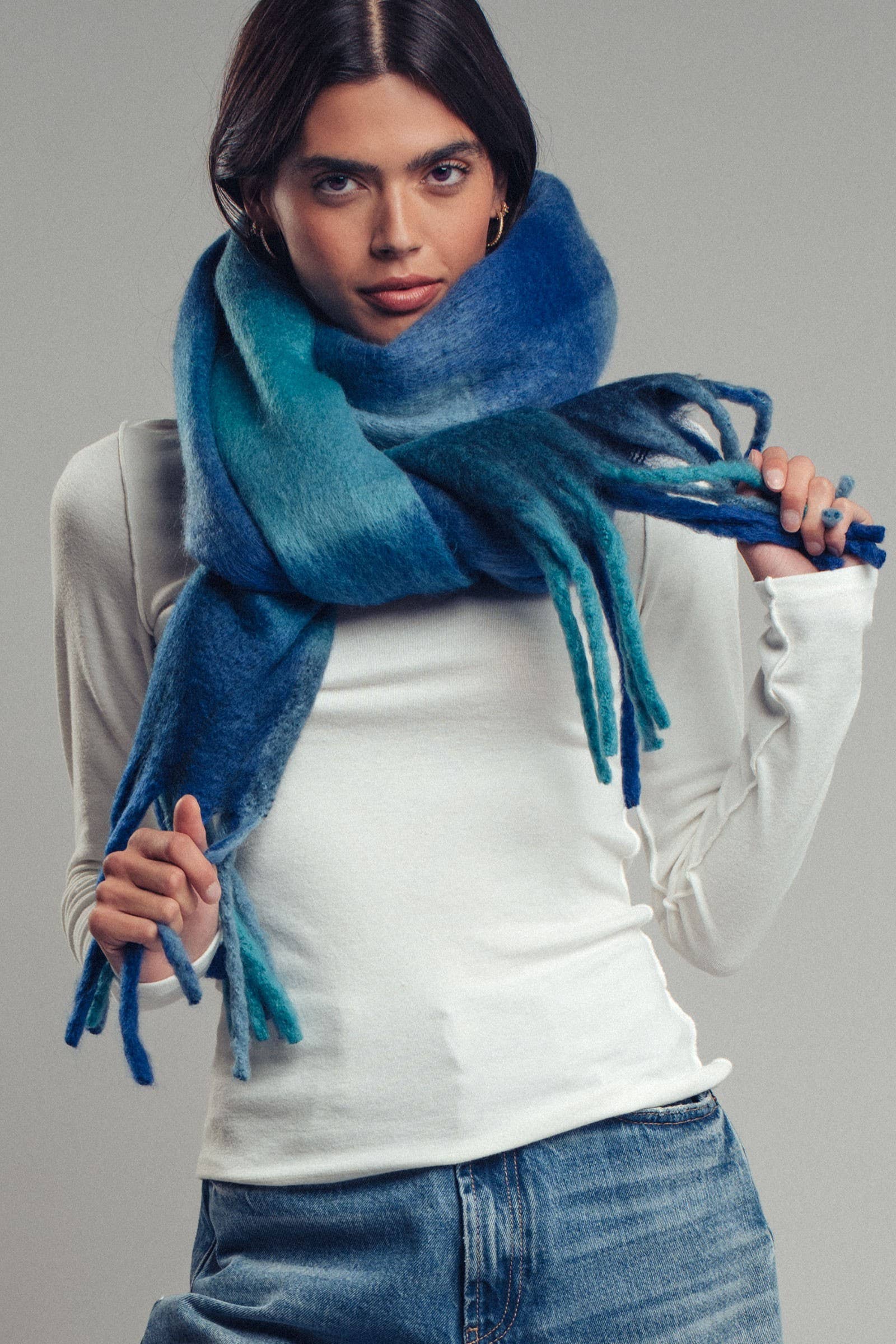 Urban Daizy Plush Oversized Colorblock Plaid Scarf Pink Scarf - Women's (UDZ-KN-00657) – alternate view 5