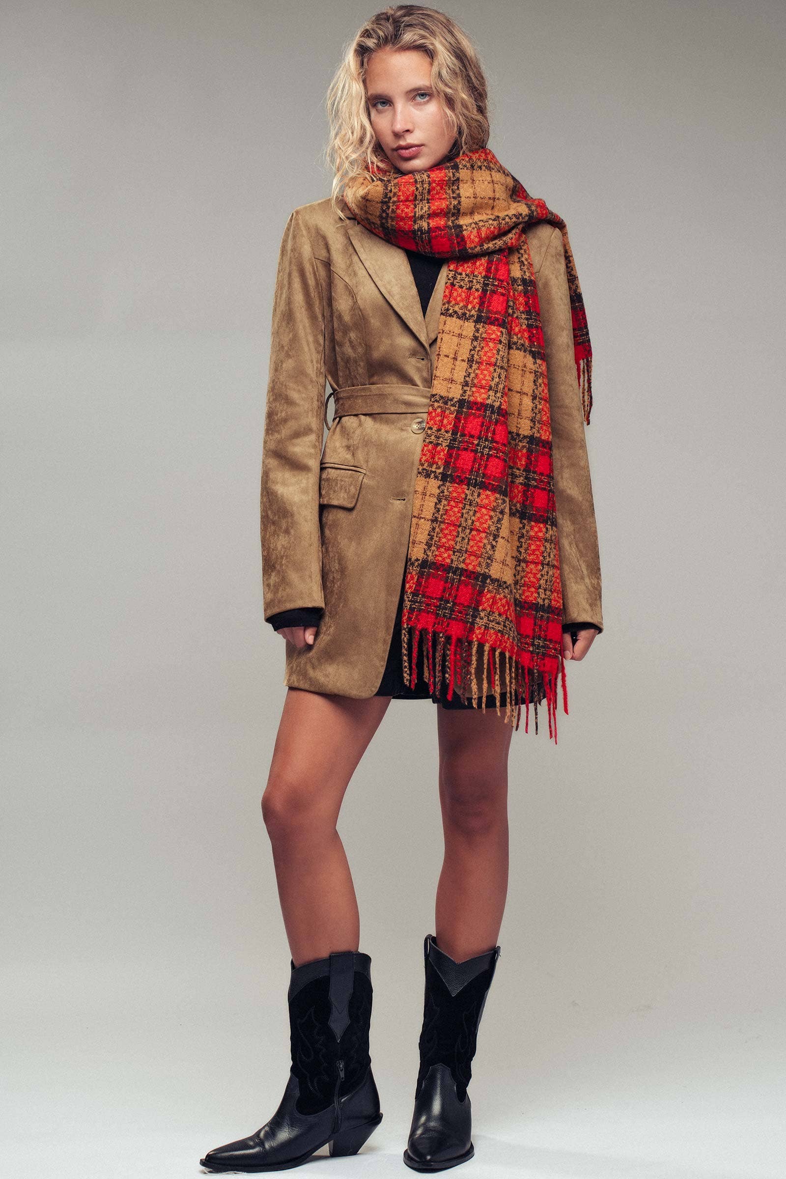 Soft Brushed Classic Plaid Fringe Scarf