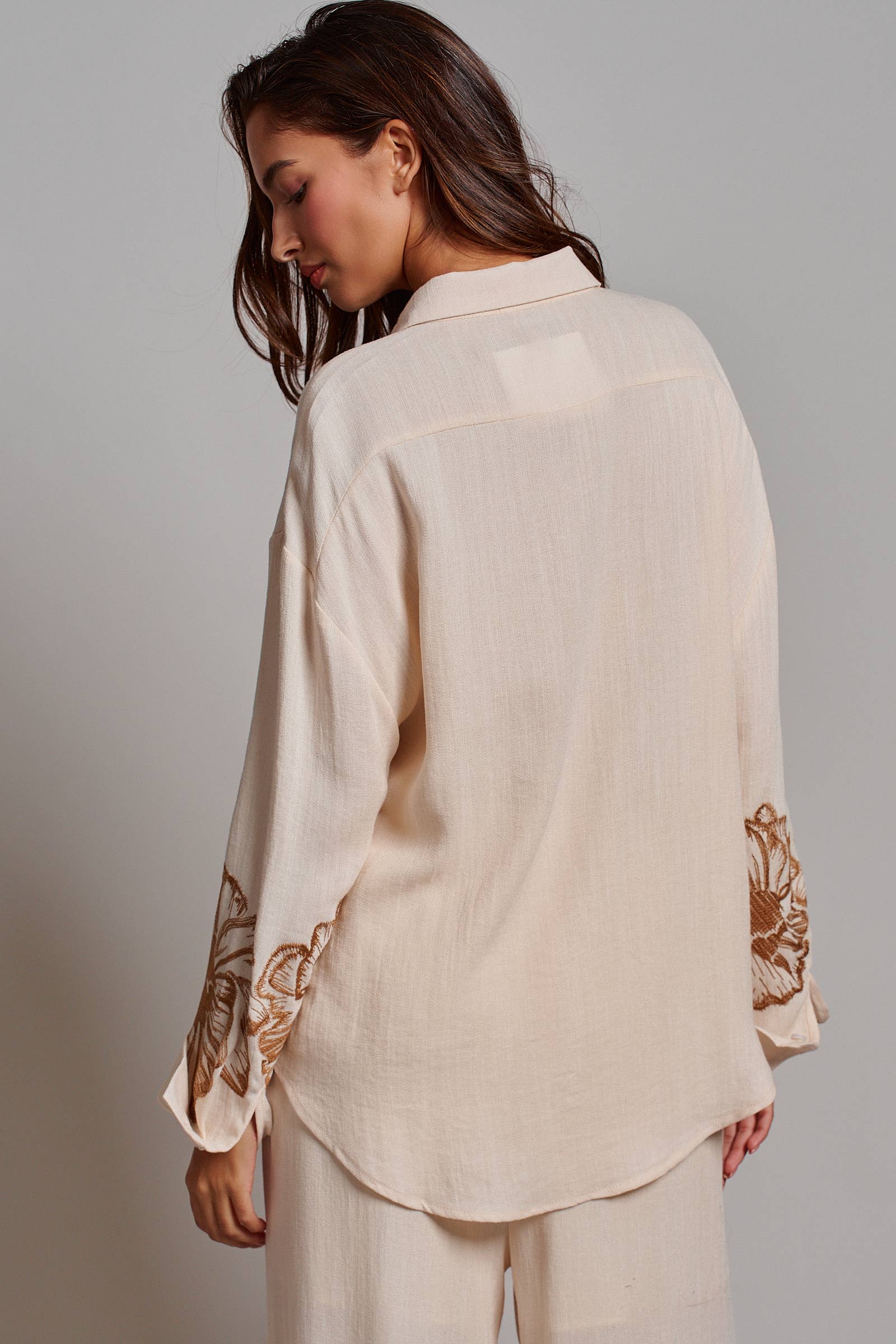 Floral Embroidered Oversized Button Down Shirt