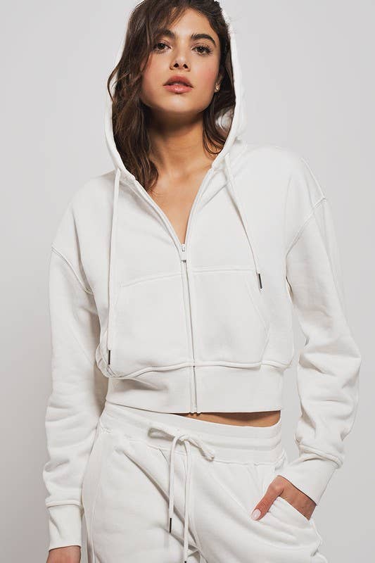 Urban Daizy Cropped Boxy Zip Up Hooded Sweatshirt Black Hoodie - Women's (UDZ-KN-00614) – alternate view 3